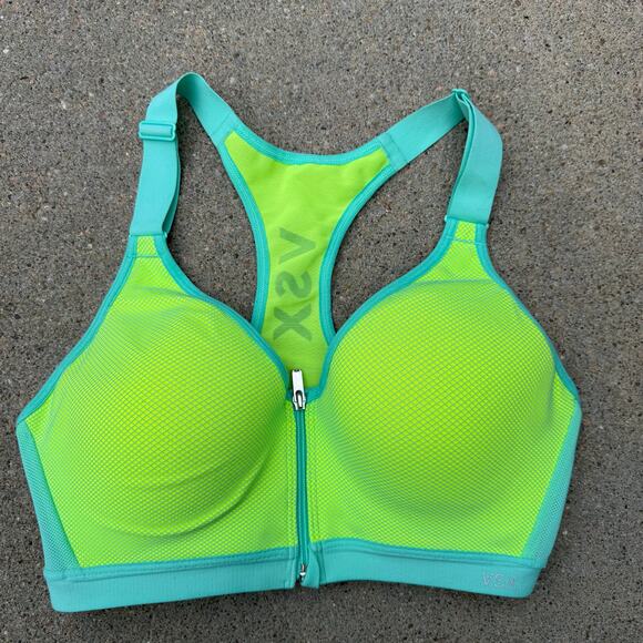 Victoria's Secret 34C Incredible Front Zip Sports Bra Underwire Padded Teal Neon - Picture 1 of 4